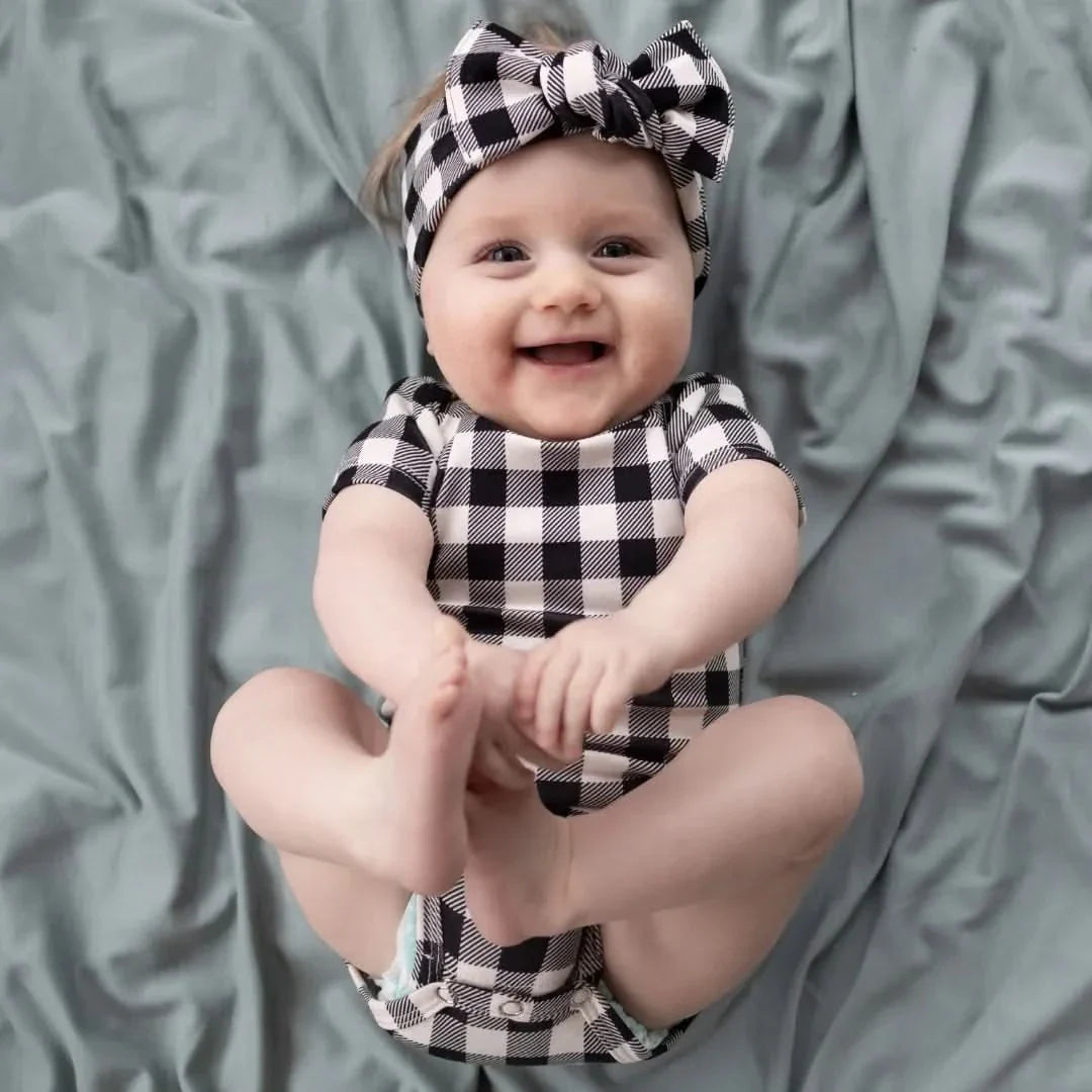 Baby Short Sleeve Bamboo Onesie | Bison Plaid