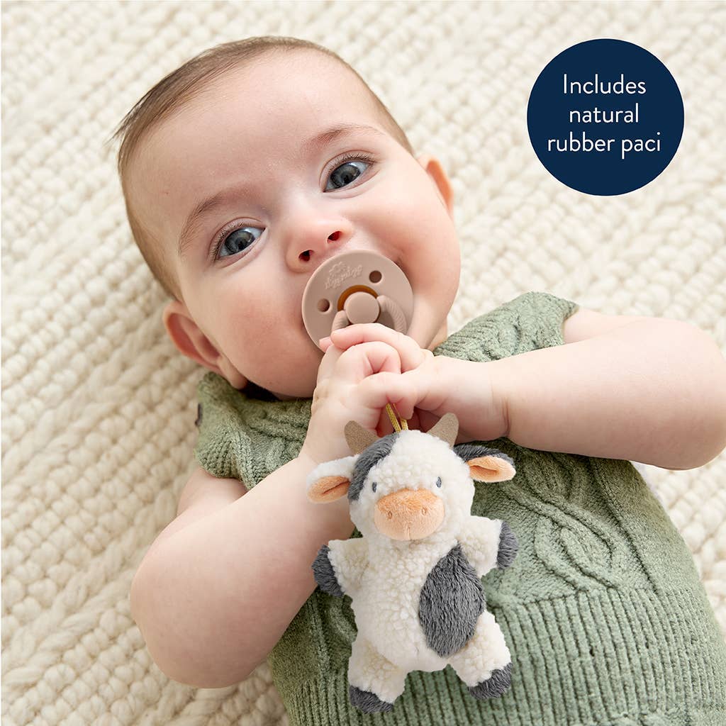 *New Options* Bitzy Pal Natural Rubber Pacifier & Plush: Cow