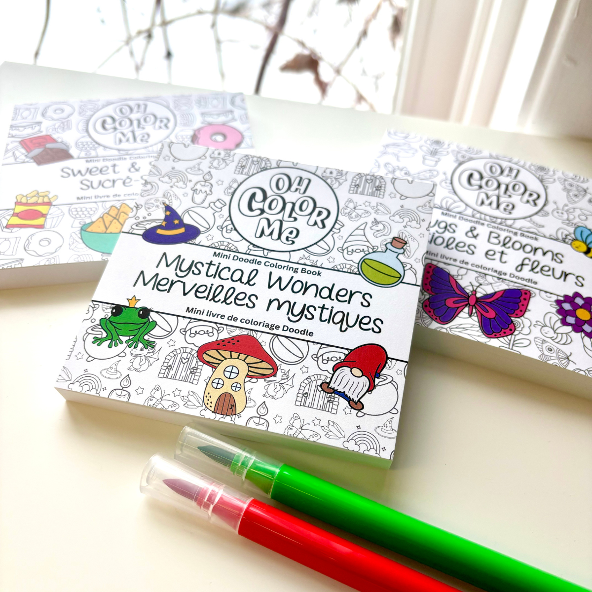 Oh Color Me - Mini Coloring Book Bugs & Blooms, 4"x4", Small Gifts - Canadian Brand