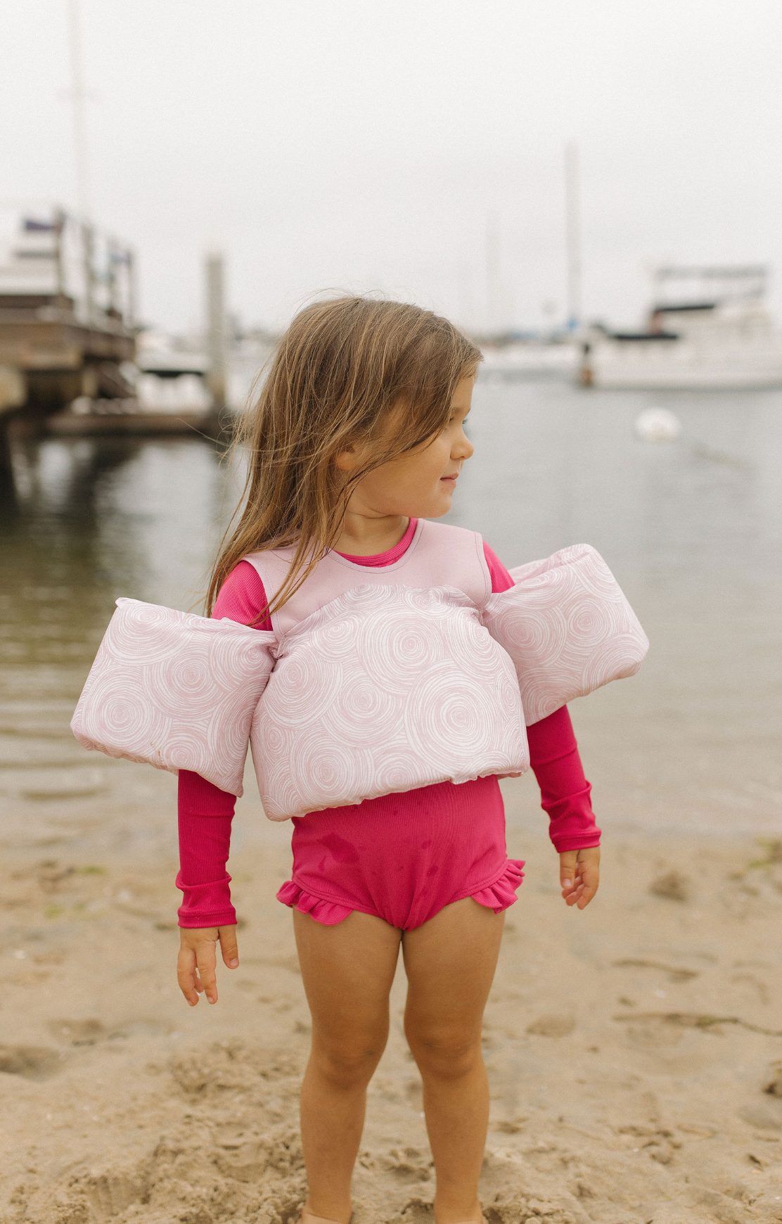 "Brights" Ribbed Hot Pink Ruffle Rashguard Suit
