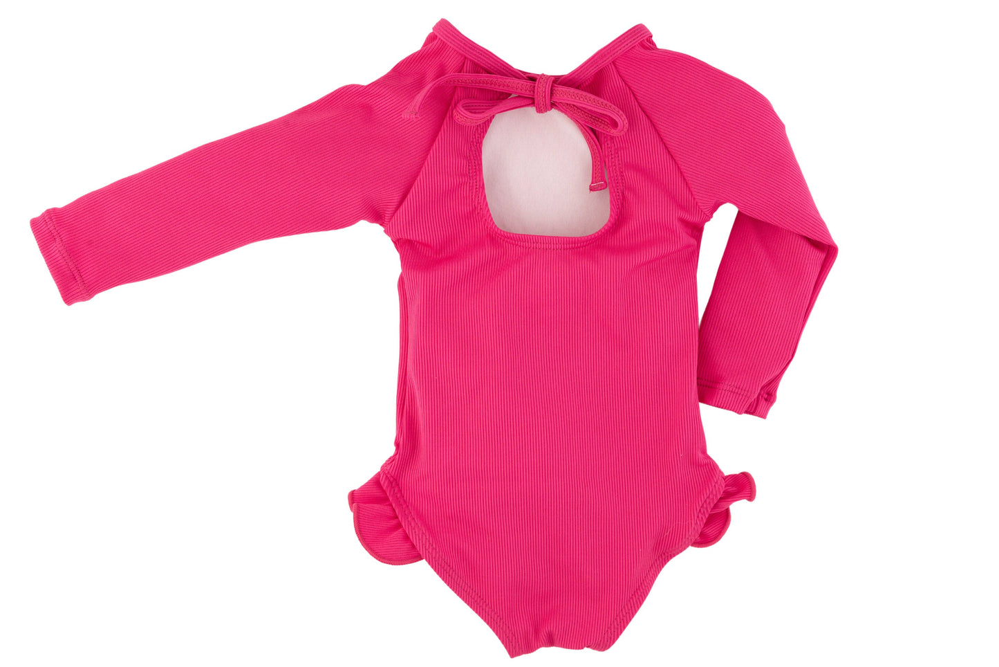 "Brights" Ribbed Hot Pink Ruffle Rashguard Suit