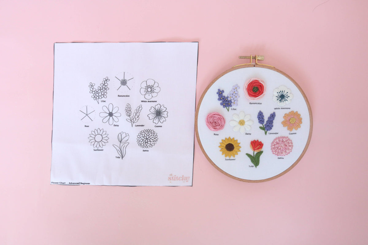 6" Flower Chart Hand Embroidery Kit - Video Instructions