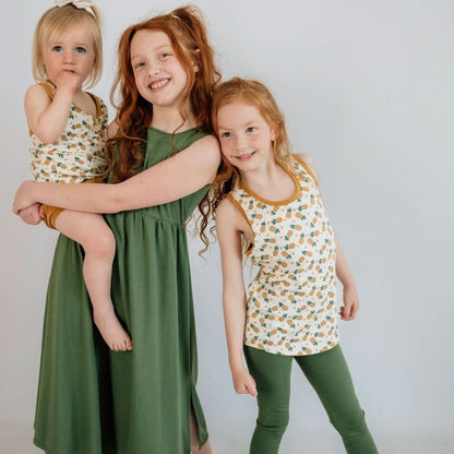 Kids' Bamboo Square Neck Midi Dress | Palm Leaf