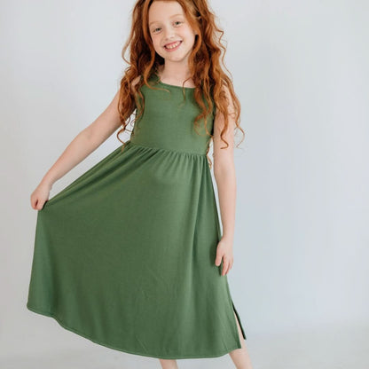 Kids' Bamboo Square Neck Midi Dress | Palm Leaf