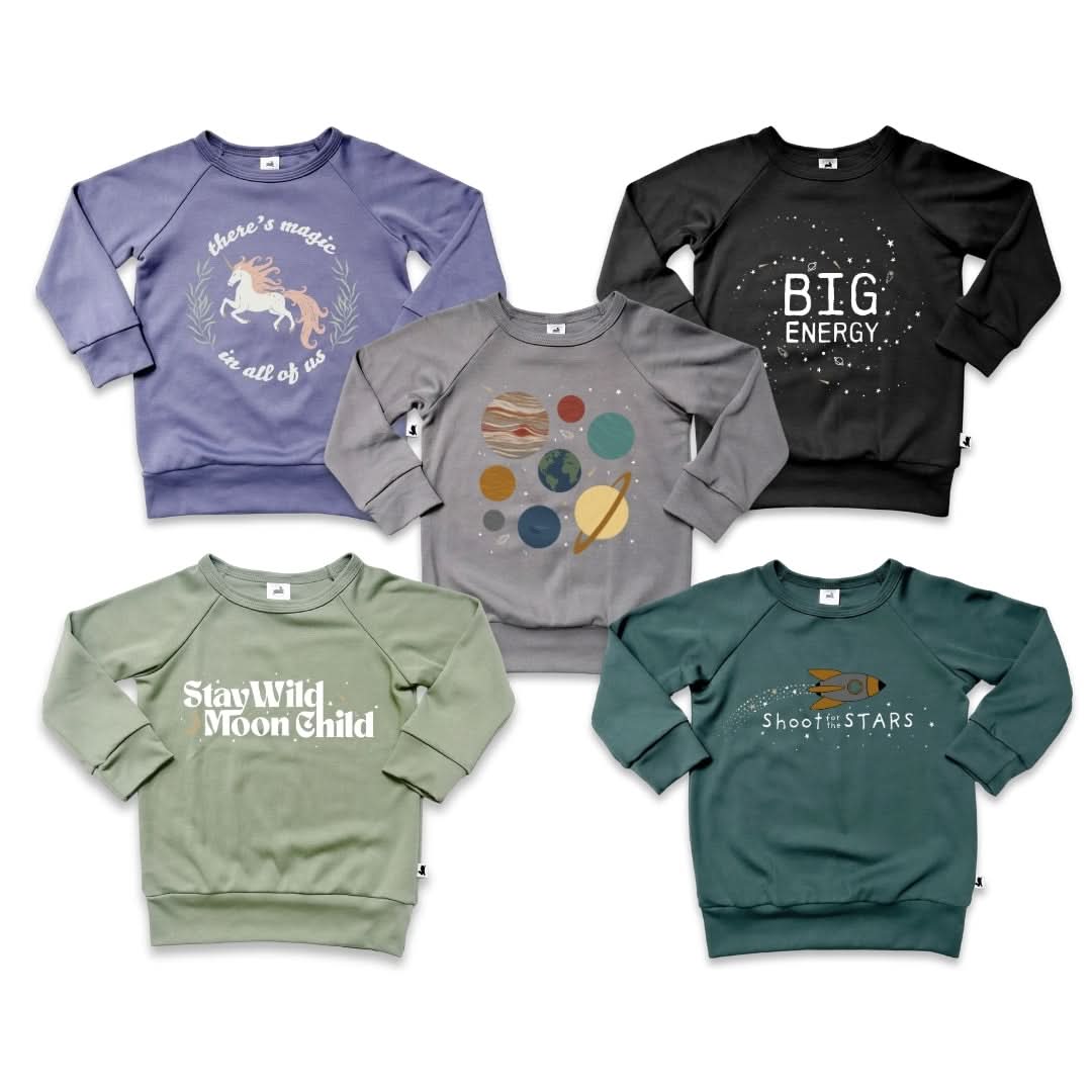 Baby/Kids' Graphic Bamboo Raglan Sleeve Pullover | Shoot For The Stars In Juniper