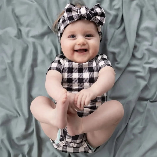 Baby Short Sleeve Bamboo Onesie | Bison Plaid
