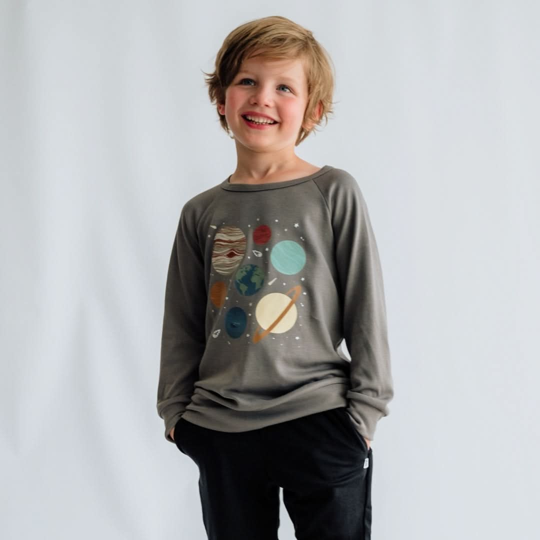 Baby/Kids' Graphic Bamboo Raglan Sleeve Pullover | Shoot For The Stars In Juniper