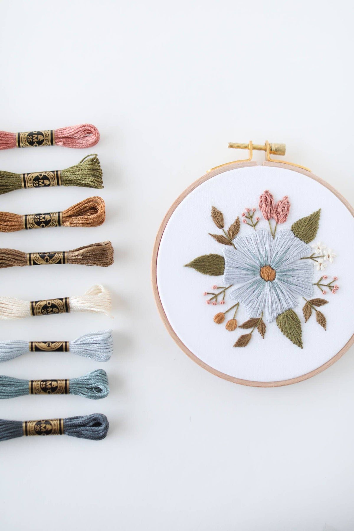 5" Beginner Floral Embroider Kit - Periwinkle Blooms