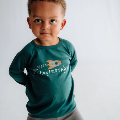 Baby/Kids' Graphic Bamboo Raglan Sleeve Pullover | Shoot For The Stars In Juniper