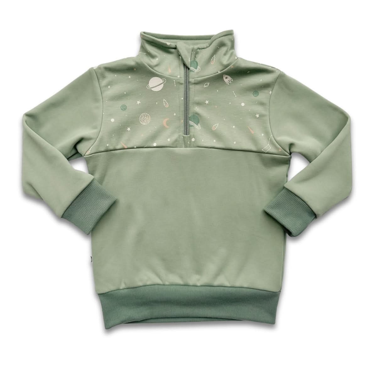 Youth Bamboo Fleece Half-Zip | Sage With Outer Space