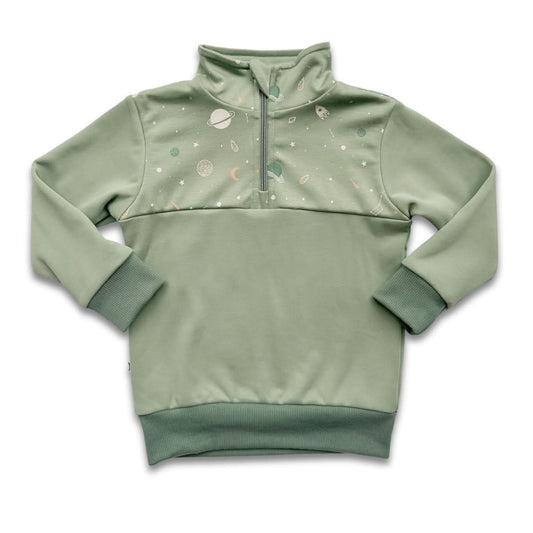 Youth Bamboo Fleece Half-Zip | Sage With Outer Space