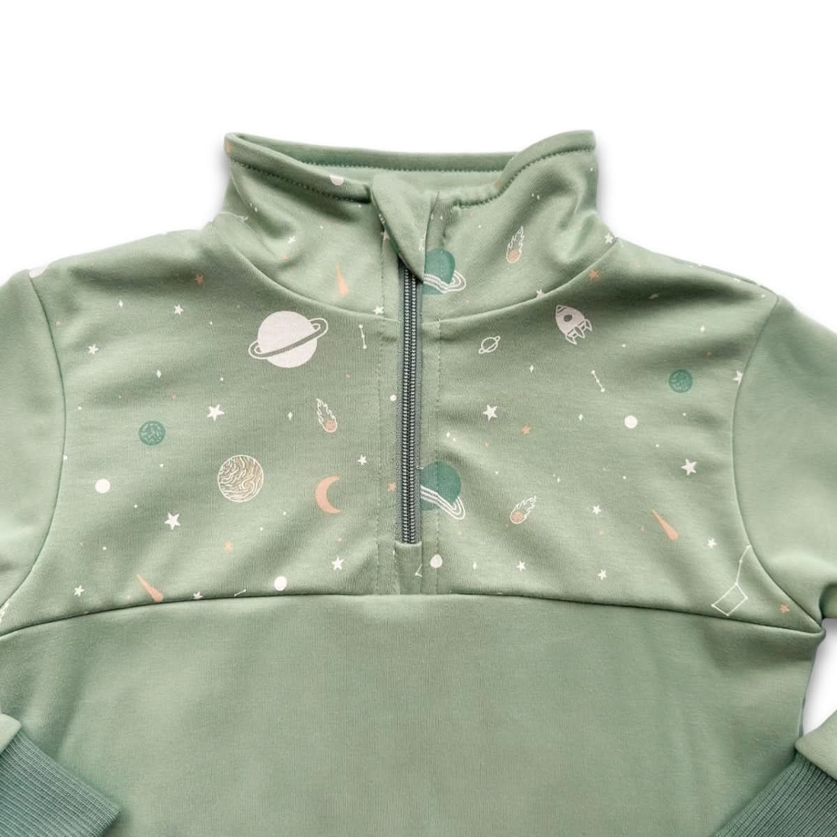 Kids' Bamboo Fleece Half-Zip | Sage With Outer Space