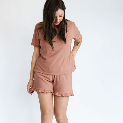 Ladies' Bamboo 2-Piece Short Sleeve Lounge Set | Olive Rib