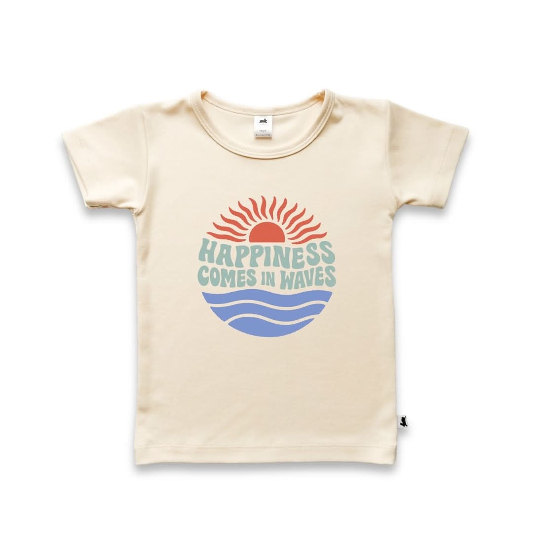 Baby/Kids' Bamboo Graphic T-Shirt | "Happiness Comes In Waves" on Cream