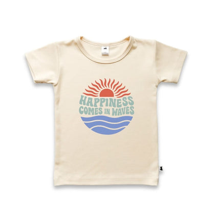 Baby/Kids' Bamboo Graphic T-Shirt | "Happiness Comes In Waves" on Cream