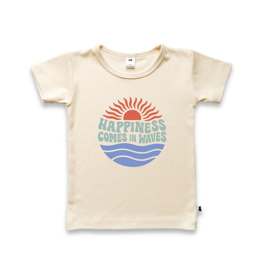 Baby/Kids' Bamboo Graphic T-Shirt | "Happiness Comes In Waves" on Cream