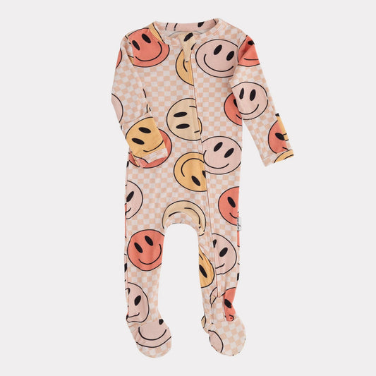 Bamboo Footed Sleepers | Peach Smiley