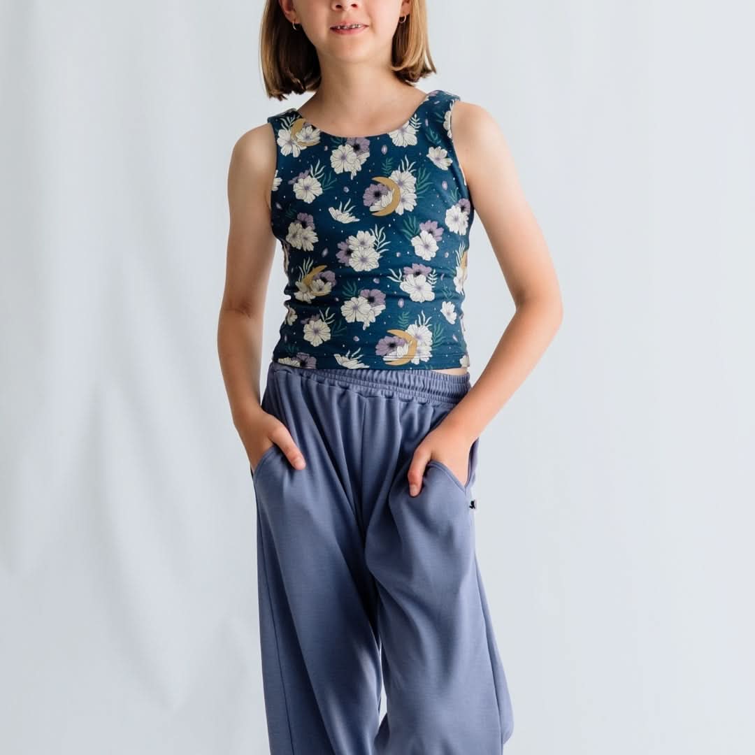 Youth Bamboo Longline Bralette-Style Tank | Celestial Floral