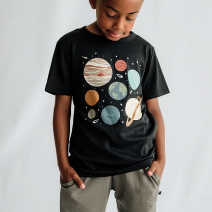Youth Bamboo Graphic T-Shirt | Planets In Black