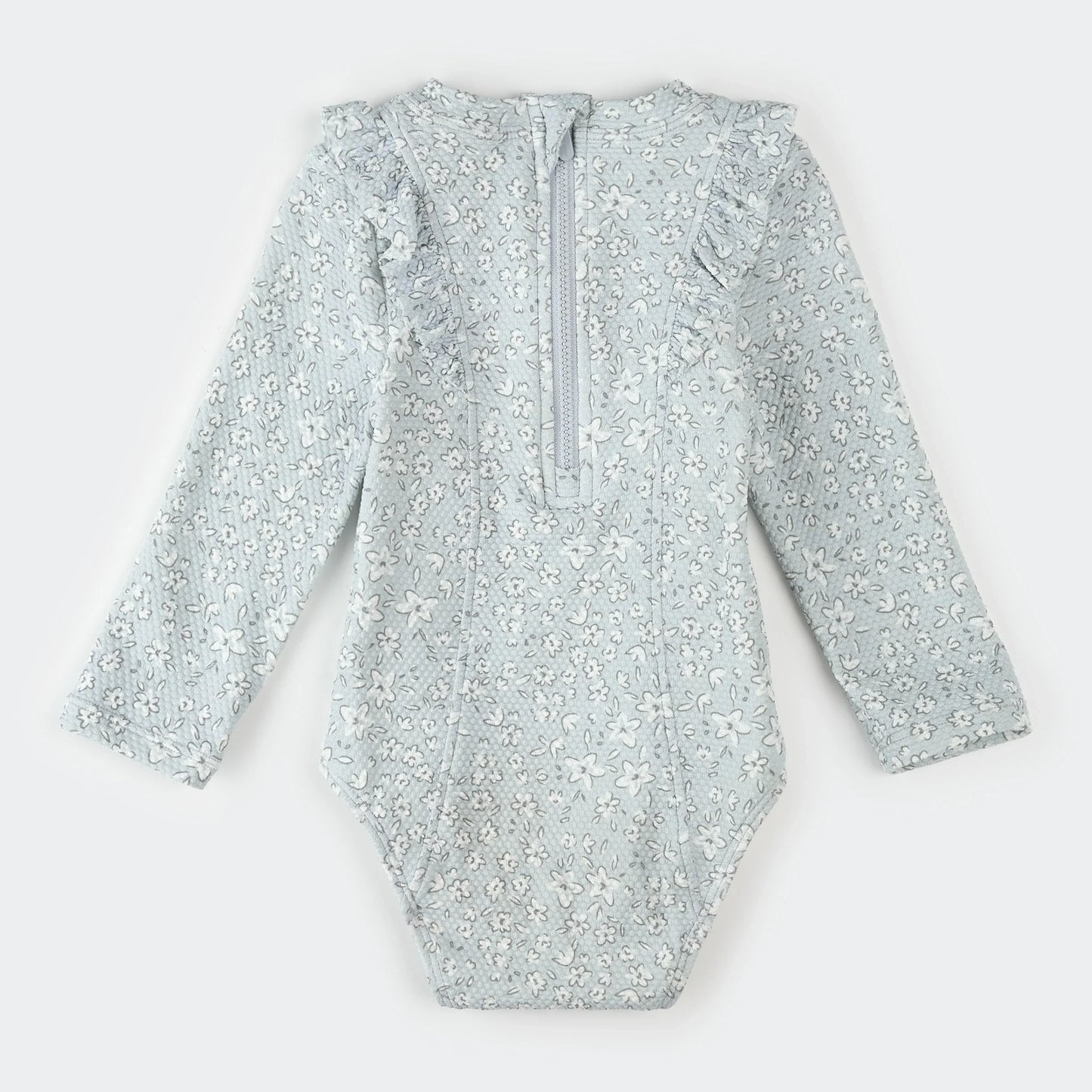 Long-Sleeve One-Piece Swimsuit | Vintage Flowers Print on Powder Blue | Petit Lem