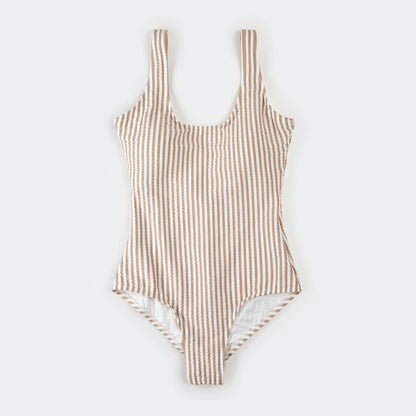 Women's One-Piece Swimsuit | Taupe Stripe Seersucker | Petit Lem