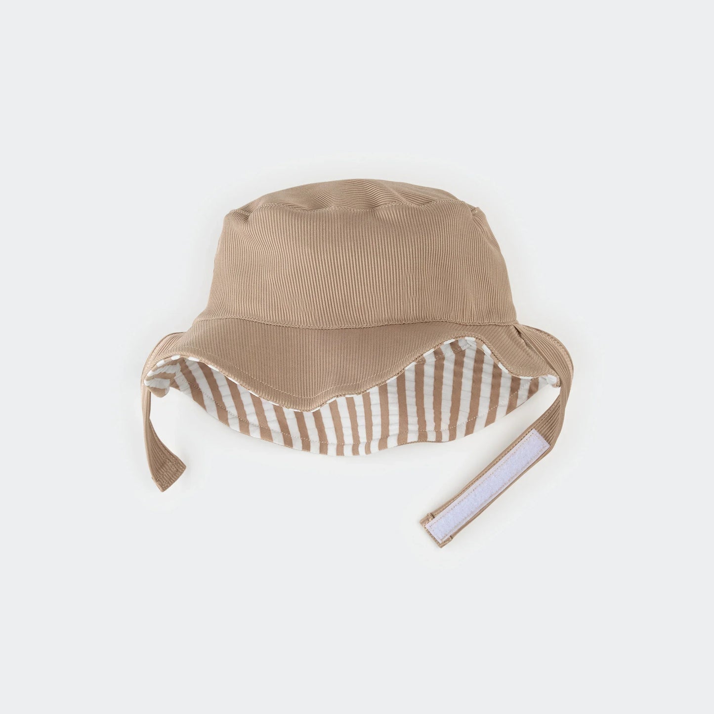 Reversible Sun Hat | Taupe Stripe Seersucker  | Petit Lem