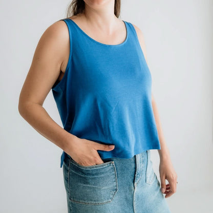 Ladies' Bamboo Cropped Tank | Blue Checkers