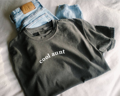 Embroidered Cool Aunt Tee Mothers Day Shirt Comfort Colors®: Pepper / Medium