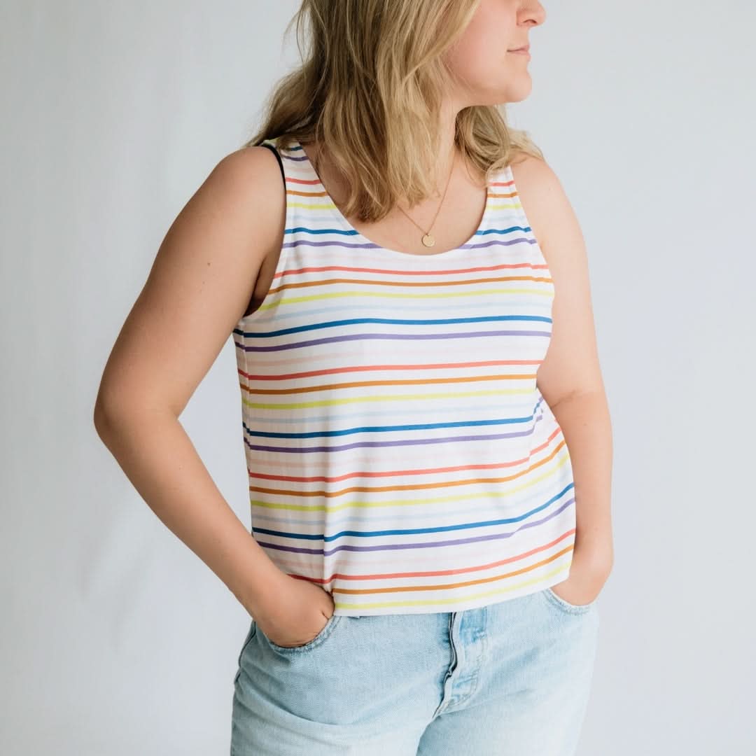 Ladies' Bamboo Cropped Tank | Rainbow Stripe
