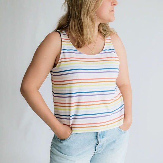 Ladies' Bamboo Cropped Tank | Rainbow Stripe