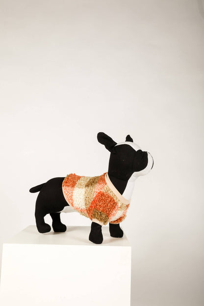 DOG BOUCLÉ SWEATER FLUFFY YARN PLAID: Orange / M
