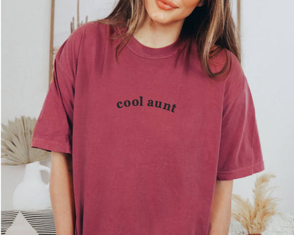 Embroidered Cool Aunt Tee Mothers Day Shirt Comfort Colors®: Pepper / Large