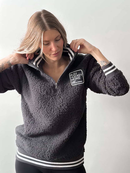 Varsity | Sherpa Half Zip: Charcoal / Mama / XLarge