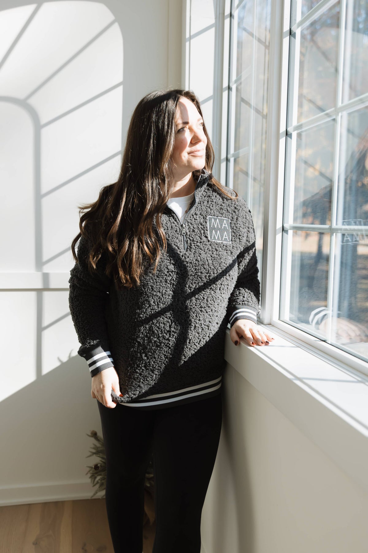 Varsity | Sherpa Half Zip: Charcoal / Mama / XLarge