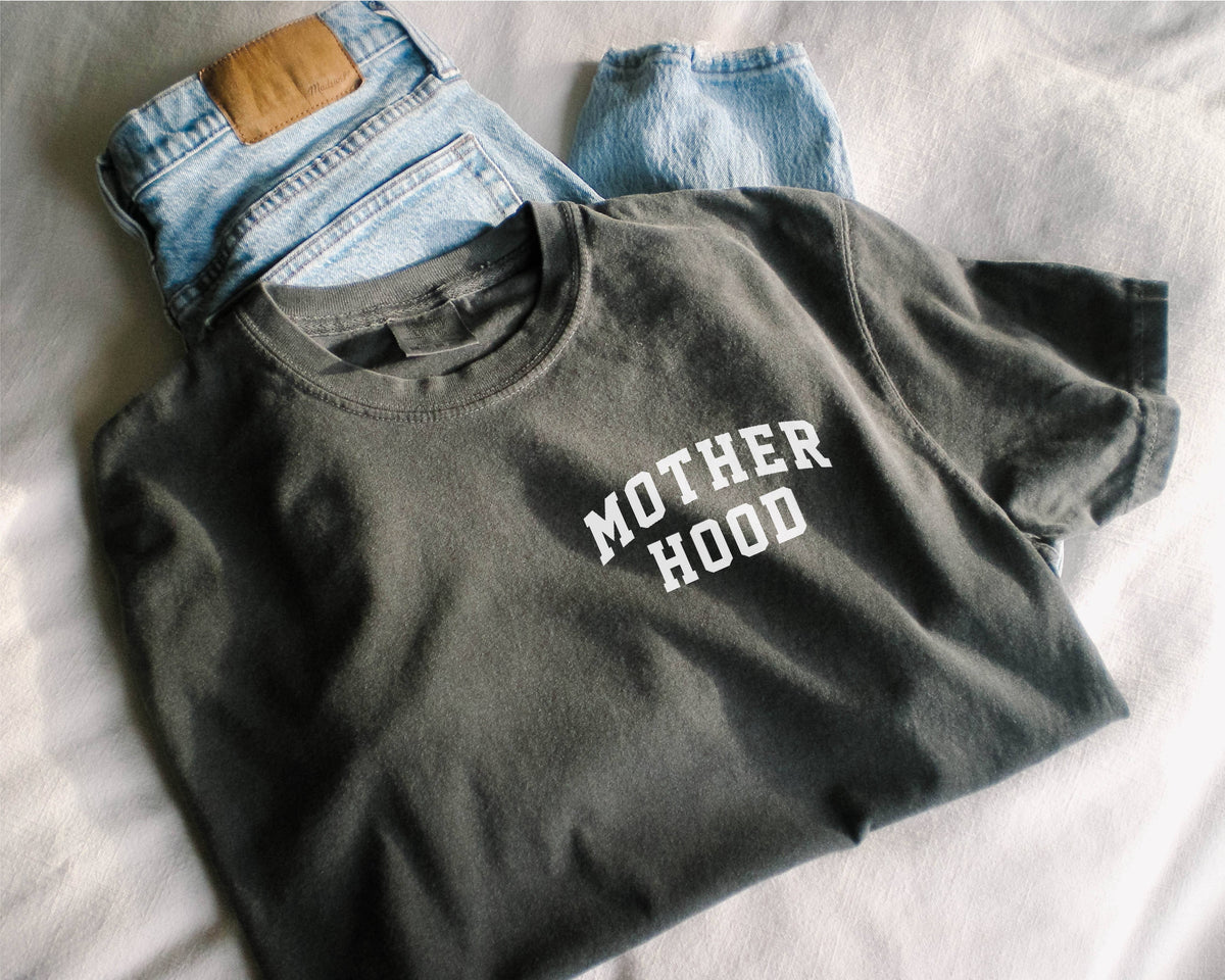 Motherhood Crewneck Tee Minimalist Mama Shirt, Mother's Day: Pepper / Large