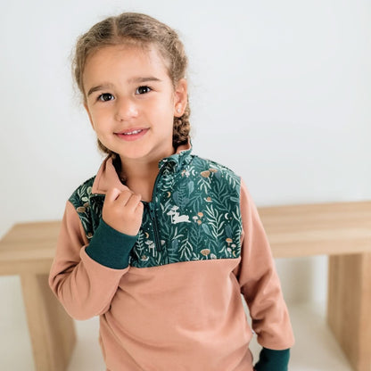 Kids' Bamboo Fleece Half-Zip | Ash With Night Sky