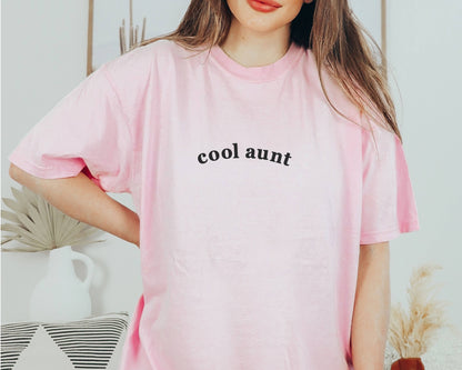 Embroidered Cool Aunt Tee Mothers Day Shirt Comfort Colors®: Pepper / Small