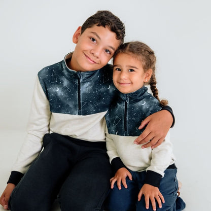 Kids' Bamboo Fleece Half-Zip | Ash With Night Sky