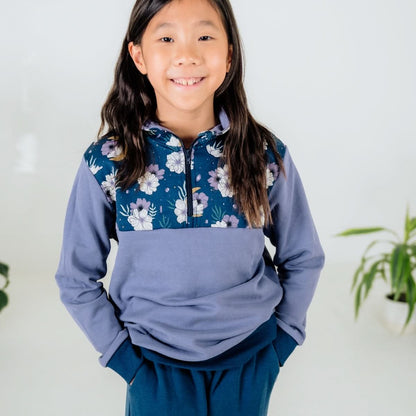 Youth Bamboo Fleece Half-Zip | Ash With Night Sky