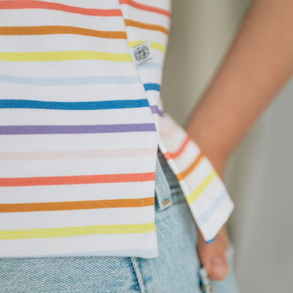 Ladies' Bamboo Cropped Tank | Rainbow Stripe