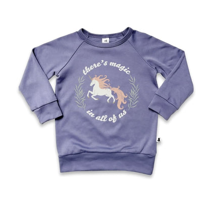 Baby/Kids' Graphic Bamboo Raglan Sleeve Pullover | Theres Magic In All Of Us In Dusty Lilac