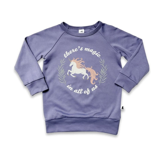 Baby/Kids' Graphic Bamboo Raglan Sleeve Pullover | Theres Magic In All Of Us In Dusty Lilac