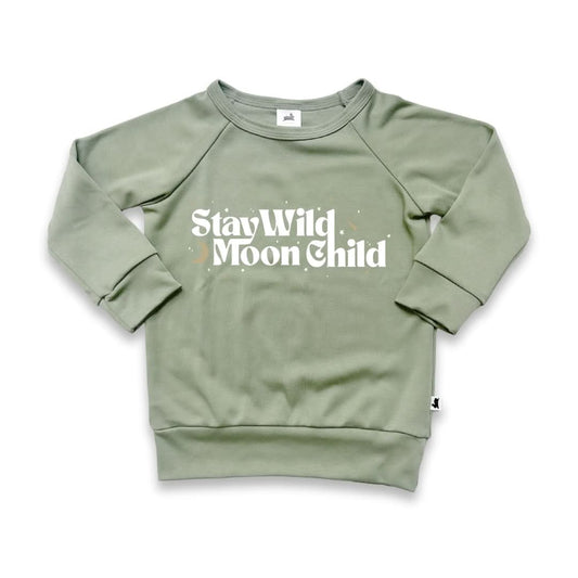 Baby/Kids' Graphic Bamboo Raglan Sleeve Pullover | Stay Wild Moon Child In Sage