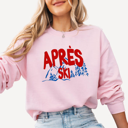 Apres Ski Puff Sweatshirt, Winter Crewneck Sweater Trendy : Ash Grey / Large