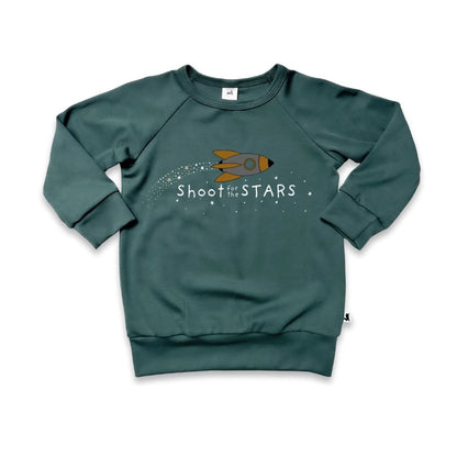 Baby/Kids' Graphic Bamboo Raglan Sleeve Pullover | Shoot For The Stars In Juniper