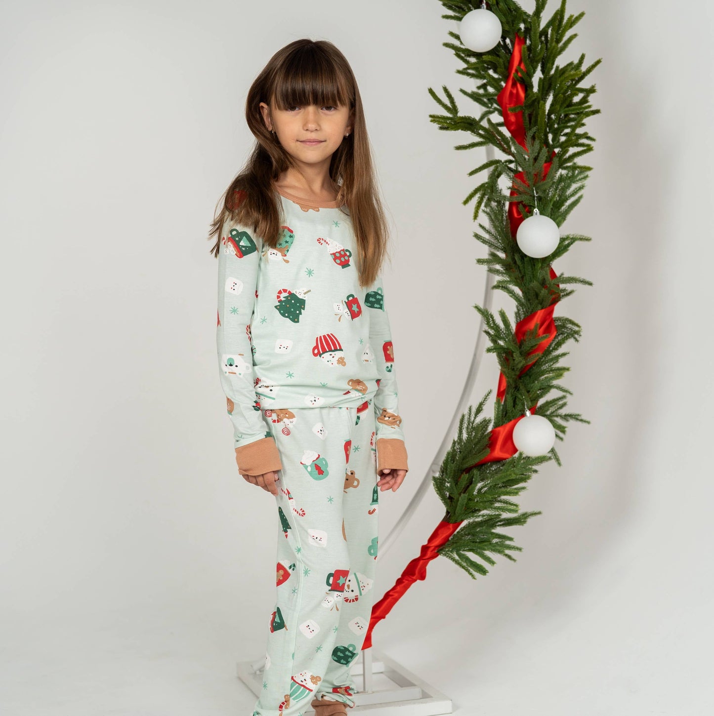 Bamboo Long Sleeve Pajama Set Festive Cocoa