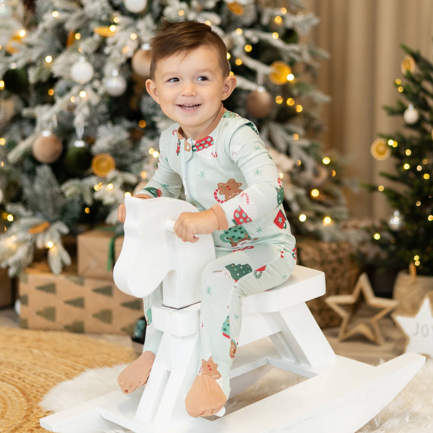 Bamboo Footies Two Way Zipper  Festive Cocoa