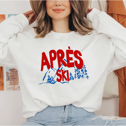 Apres Ski Puff Sweatshirt, Winter Crewneck Sweater Trendy : Ash Grey / Large