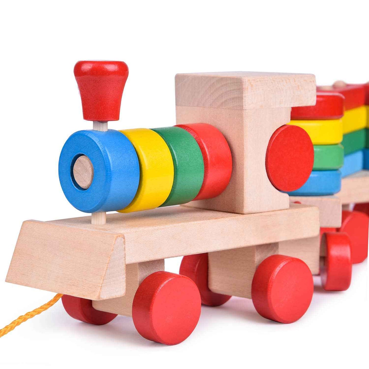 Fun Little Toys - Wooden Train Shape Sorter and Stacking Toy 25 Pcs