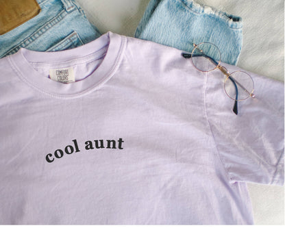 Embroidered Cool Aunt Tee Mothers Day Shirt Comfort Colors®: Pepper / Small